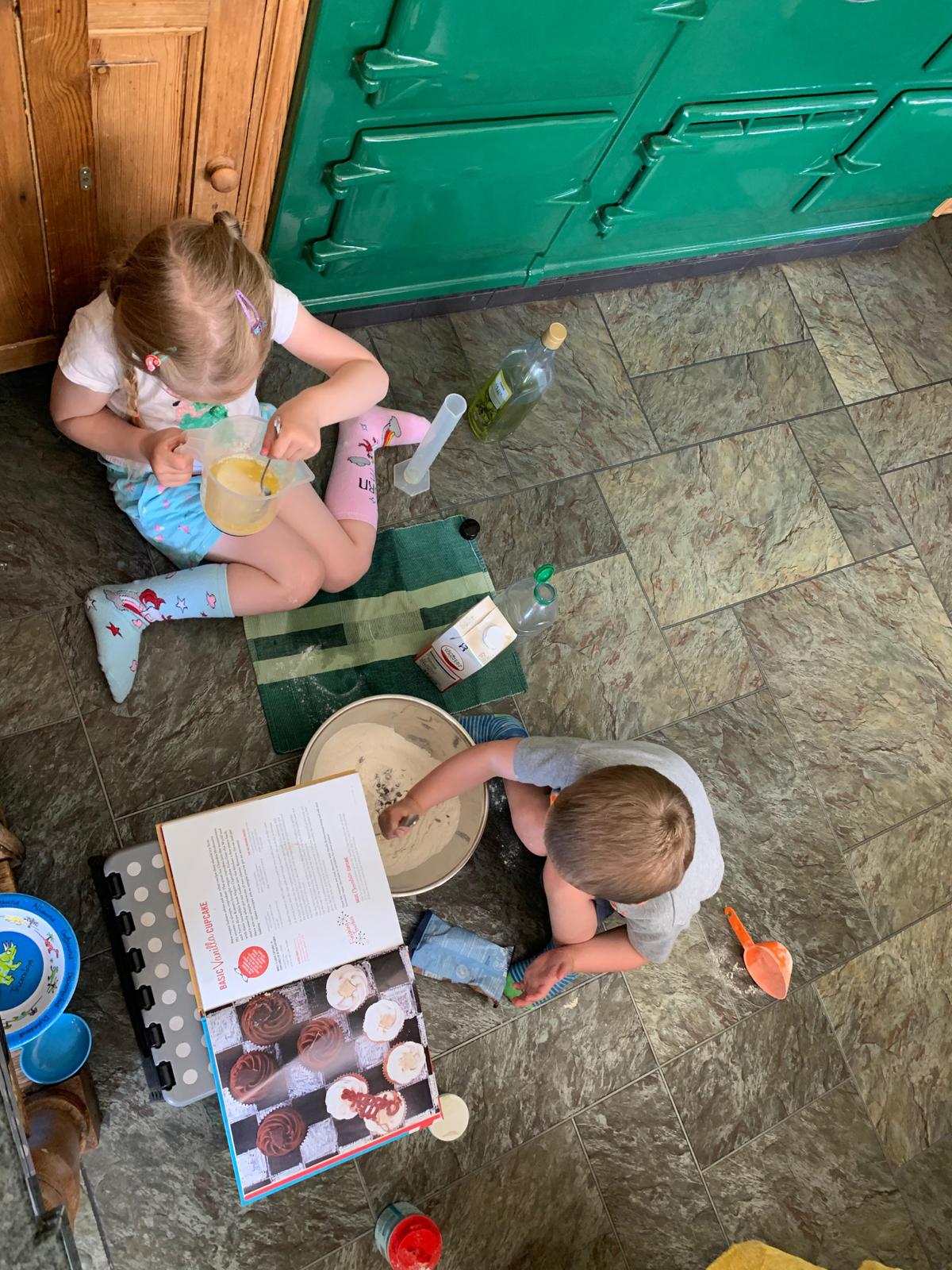 The kids making cakes