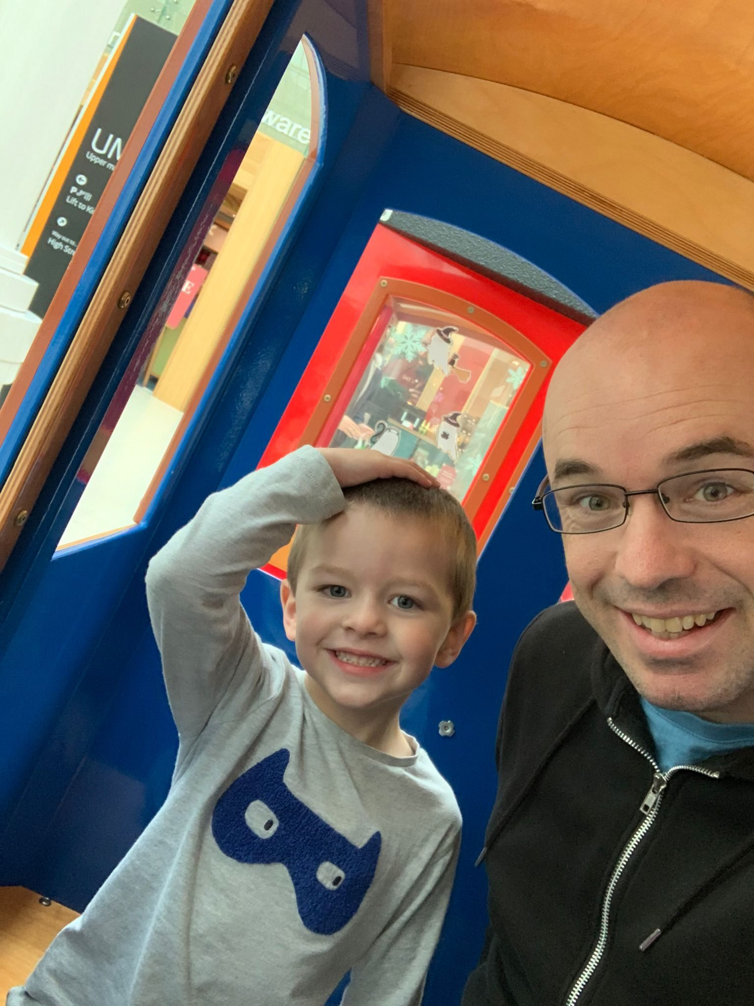 Leo and Joe on a small train