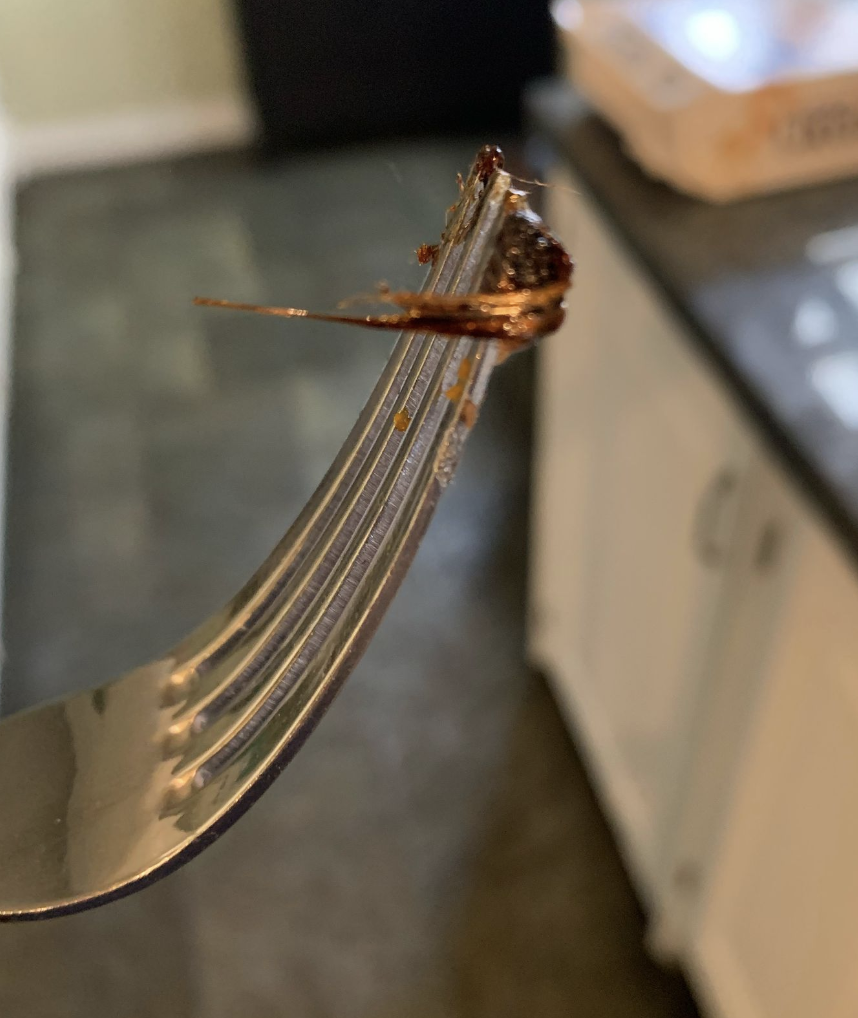 A fork with some cooked sugar on it